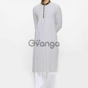 Mens white chikankari with gold