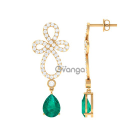 Bridal Emerald Drop Earrings with Diamond Infinity
