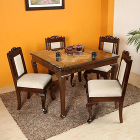 Elegant Teak Wood 4 Seater Dining Set with Walnut Finish