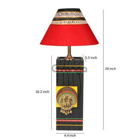 Handcrafted Wooden Table Lamp with Warli Art Design