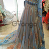 Glamorous Golden And Sky Blue Net Designer Anarkali Cum Lehenga 1