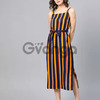 Striped A-line Dress with Waist Tie-Up