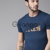 Roadster Men Navy Blue Embossed Printed Round Neck T-shirt