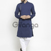 Purple State Men Navy Blue Solid Straight Kurta