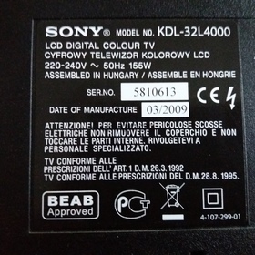 Телевизор SONY KDL-32L4000 запчасти