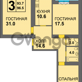 Продается квартира 3-ком 96 м² Дадаева
