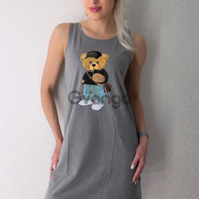 Ночная серая сорочка на широкой бретели с рисунком "Launge Luxe" (арт. LDK 110/29/03)