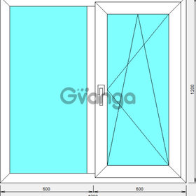 Двустворчатое окно эконом однокамерный стеклопакет, профиль 60мм