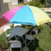 A locação de ombrelone 5m , mesa e cadeira , guarda sol