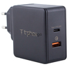 СЗУ PD адаптер T-phox (48W: PD 30W + USB QuickCharge QC 3.0 18W) Черный