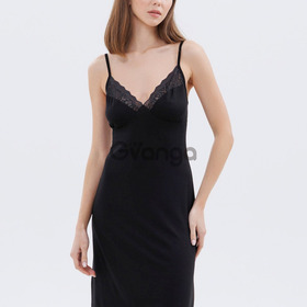 Нічна сорочка чорна з мереживом на тонких бретелях "Amour" (60047) (арт. 1348)