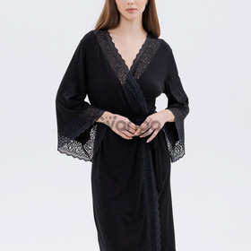 Жіночий чорний халат з мереживом "Amour" (60047) (арт. 1347)