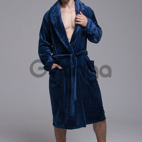 Чоловічий синій халат велсофт з поясом (90055) (арт. 1202)